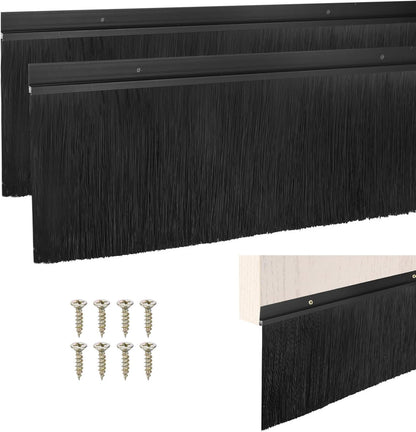 M METERXITY 2Pack Door Sweep - 39" Door Bottom Brush Heavy Duty Seal Draft Stopper Aluminum Base with 50mm Brush, Adhesive/Screw Installation for Interior/Exterior/Garage/Sliding Doors, Black