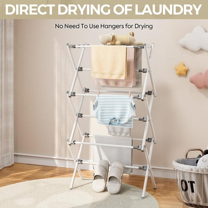 APEXCHASER Extra Large Clothes Drying Rack, Foldable & Extendable Laundry Rack with Adjustable Size (20.87"-35.43" L), Space-Saving, Rust-Resistant Frame for Indoor/Outdoor Use, White