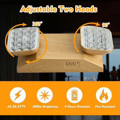 Plug in Emergency Lights for Business Home Power Failure 4Hours 300lm LED Commercial Emergency Light Fixtures with Battery Backup Rechargeable Adjustable Two Heads AC85-277V