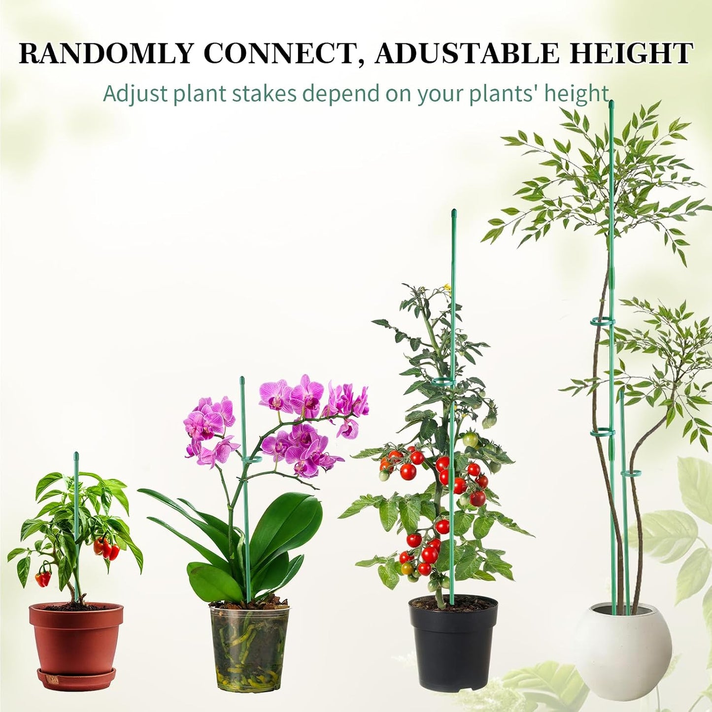 15" Plant Stackes for Indoor Plants, Adjustable Plant Support Stakes with Clips, Plant Sticks Support Tall for Indoor Orchid Monstera Tomato Potted Plants, Great Garden Stakes- 16pcs