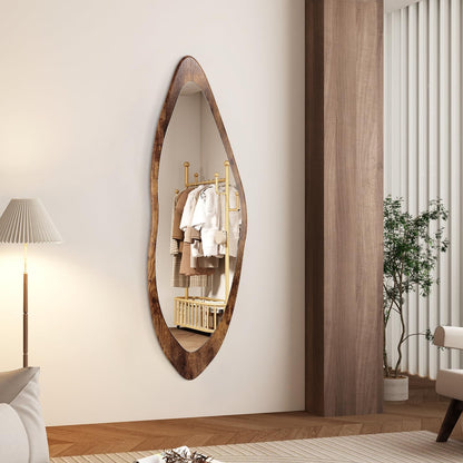 AAZZKANG Irregular Wall Mirror Full Length Black Wood Framed Large | 47"x20" Asymmetrical Full Body Mirrors for Bedroom Living Room Entryway