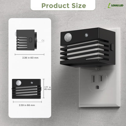 L LOHAS LED Motion Sensor Night Lights, [2 Pack] Dimmable Night Light Plug into Wall with Dusk-to-Dawn Sensor, Adjustable Brightness, 3000K Plug in Nightlight for Bedroom Bathroom Hallway (Black)