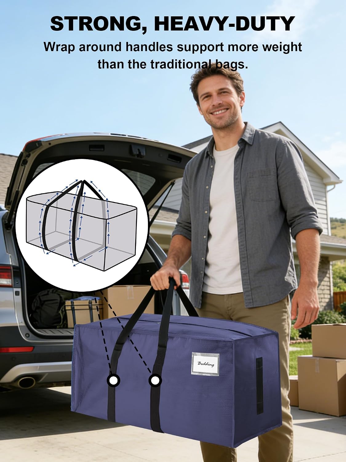 HOMESURE Supports 200lbs Heavy Duty Moving Bags - Strong Zipper & Wrap-Around Handles - Water-Resistant Storage Totes, Durable Alternative to Moving Boxes - 8 Pack - Semi-Transparent