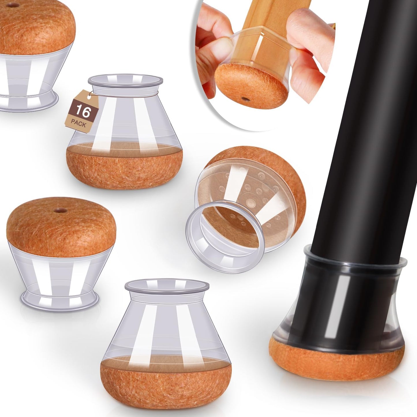 YOZON Chair Leg Floor Protectors Felt Furniture Pads Silicone Caps | Chair Leg Protectors for Hardwood Floors 32 Pack Anti-Scratch Reduce Noise Clear Round Medium Fit 3/4" to 1-3/16" (19-30mm)