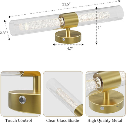 10000mAh Battery Operated Wall Sconce Set of 2, Rechargeable Wireless Wall Lights with Remote Control, Dimmable Timer 3 Color Temperature Glass Wall Lamp for Living Room Bedroom Gold 21.5 Inch