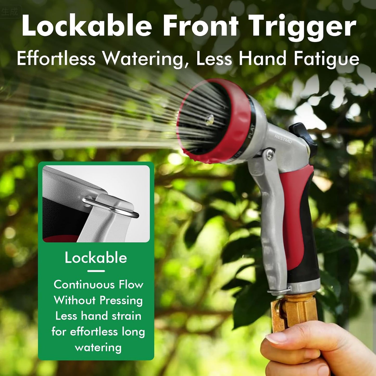RESTMO Garden Hose Nozzle, Heavy Duty Metal Water Hose Nozzle with 7 Adjustable Spray Patterns, High Pressure Hand Sprayer with Flow Control for Watering Plants & Lawns, Washing Cars & Pets