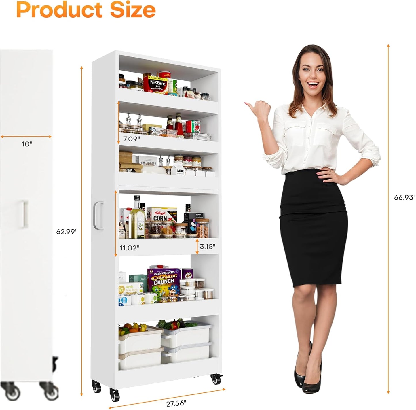 Slim Storage Cart, Lightweight 6 Tier Metal Rolling Utility Kitchen Cart on Wheels, Mobile Storage Shelving Unit Organizer for Bathroom Laundry Office Narrow Places (White, 6" D)
