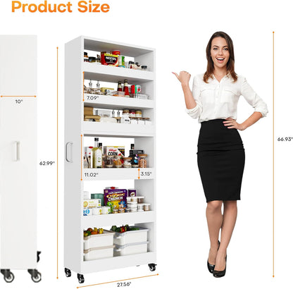 Slim Storage Cart, Lightweight 6 Tier Metal Rolling Utility Kitchen Cart on Wheels, Mobile Storage Shelving Unit Organizer for Bathroom Laundry Office Narrow Places (White, 6" D)