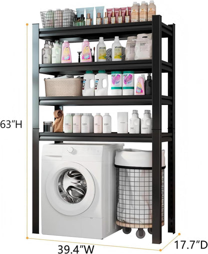 Over Washer and Dryer Shelves, Laundry Room Shelves Adjustable Metal Heavy Duty Freestanding Storage Shelving, Washing Machine Rack for Organization and Storage, Black (39.4" W X 17.7" D X 71.2" H)