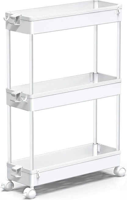 SPACEKEEPER Slim Rolling Storage Cart, 3 Tier Bathroom Storage Organizer Laundry Room Utility Cart Mobile Shelving Unit, Multi-Purpose for Kitchen Office Bathroom Laundry Narrow Places, Black