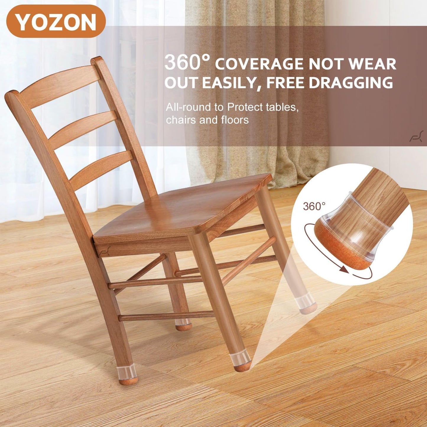 YOZON Chair Leg Floor Protectors Felt Furniture Pads Silicone Caps | Chair Leg Protectors for Hardwood Floors 32 Pack Anti-Scratch Reduce Noise Clear Round Medium Fit 3/4" to 1-3/16" (19-30mm)
