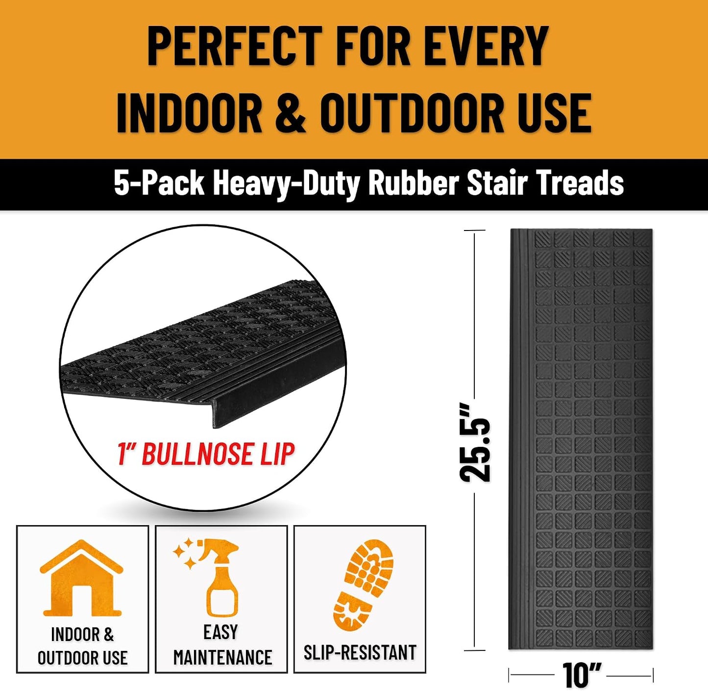 Ottomanson Non Slip Stair Treads Indoor – Peel and Stick Carpet Stair Treads for Wooden Stairs, Self Adhesive Anti Slip Stair Pads for Kids & Pets – 7.9" x 29.9", 7 Pack – Black