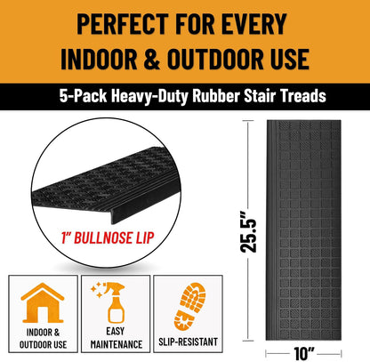 Ottomanson Non Slip Stair Treads Indoor – Peel and Stick Carpet Stair Treads for Wooden Stairs, Self Adhesive Anti Slip Stair Pads for Kids & Pets – 7.9" x 29.9", 7 Pack – Black