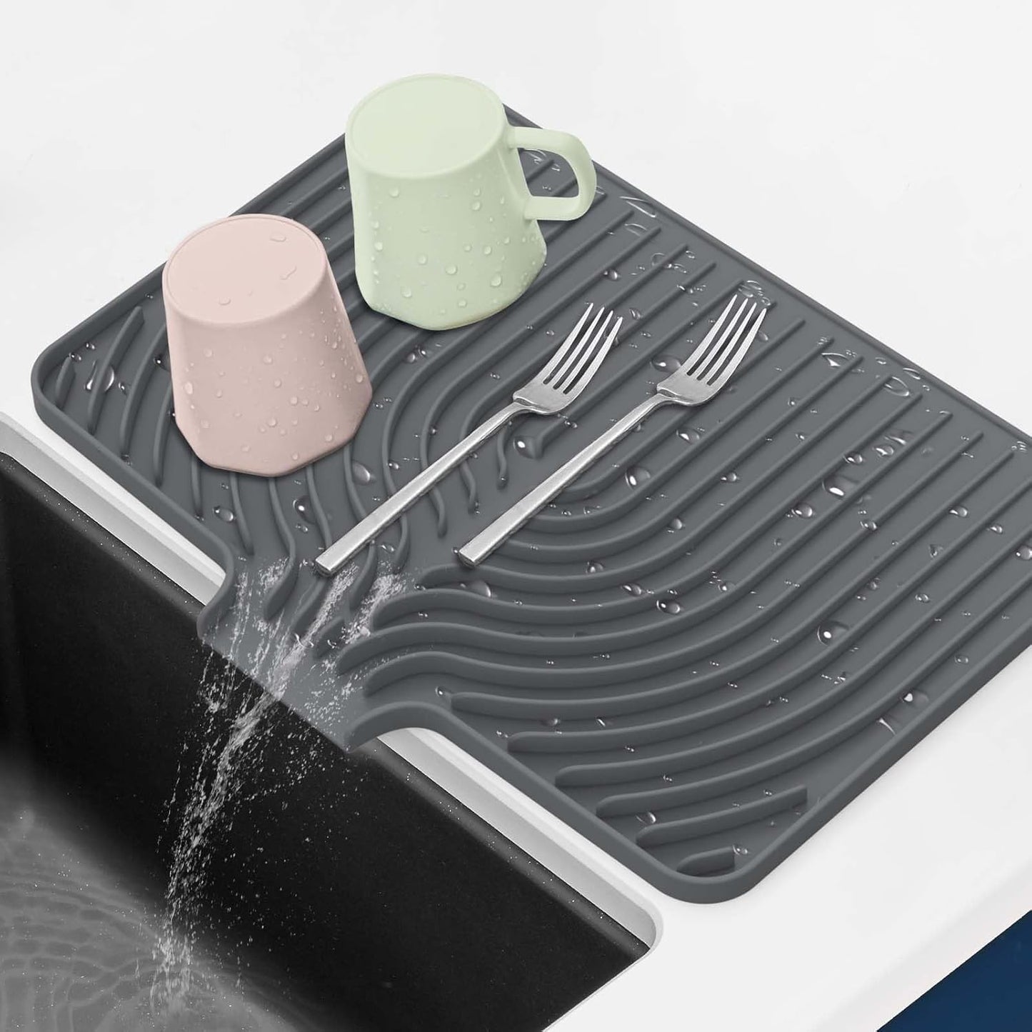 GUUKIN Sponge Holder for Kitchen Sink, Sink Caddy and Soap Tray | 10x4 inch Kitchen Sink Organizer | Compatible with Scrub Daddy, Kitchen Sink Accessories (Grey)
