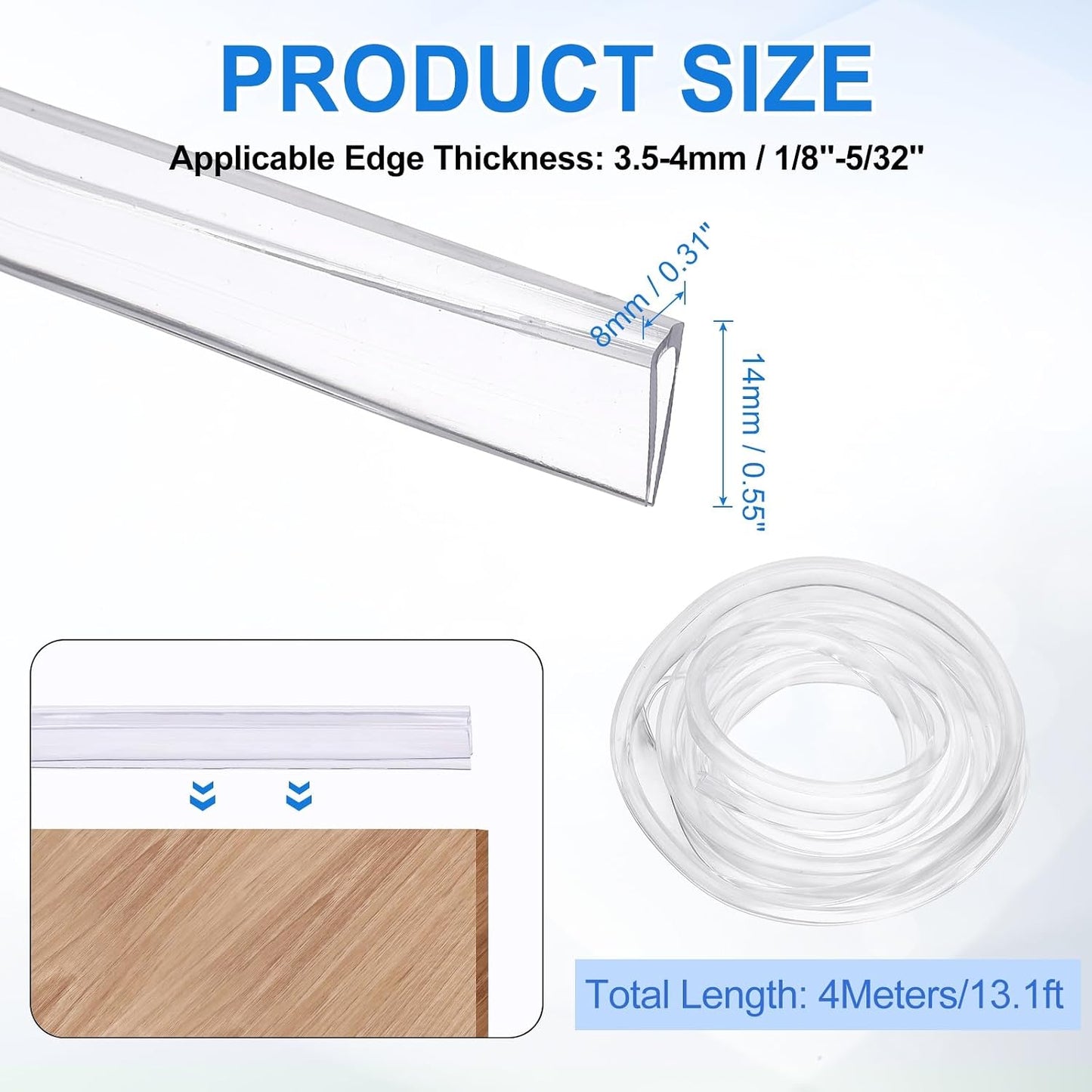 uxcell Clear Edge Trim, 13.1Ft Silicone U Channel Edge Protector, Edges Guards Fits 1/32"-3/32" for Car Doors Sheet Metal Parts (3/16" W x 3/8" H)