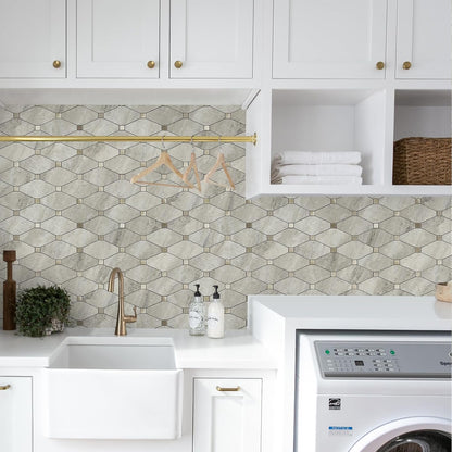 STICKGOO 10 Sheets Peel and Stick Backsplash, Polished Dolomite PVC Mixed Metal Gold Kitchen Backsplash, Stick on Backsplash Wall Tiles for Kitchen, Bathroom, RV