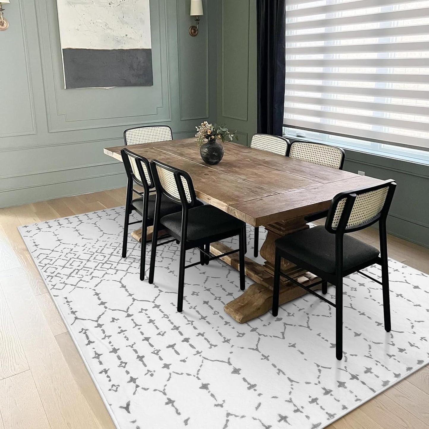 Lahome Moroccan Entry Rug 2x3, Non-Slip Washable Front Indoor Door Mat Rubber Backing Low-Profile Door Rugs, Small Geometric Print Distressed for Entryway Bathroom Kitchen, Black Hana
