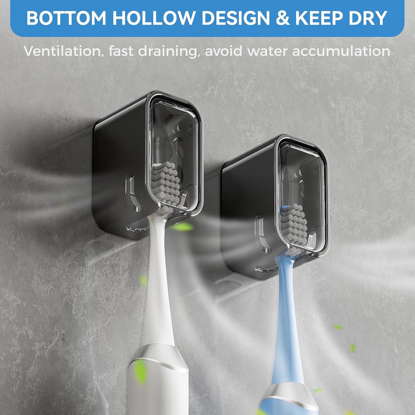 Toothbrush Holders for Bathroom【Innovation Single Slot Design】 2PCS Toothbrush Holder Wall Mounted with Cover for Shower, Single Toothbrush Dispenser Storage Organizer for Family & Travel