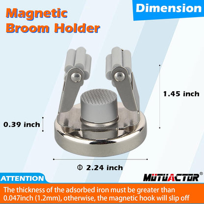 MUTUACTOR Heavy Duty Magnetic Broom Holder,Anti-slip Magnetic Tool Rack with Top Utility Shelf, Easy Assembly Broom Mop Organizer for Refrigerator Metal Cabinet Laundry Room Kitchen,3-Clamps 4-Hooks