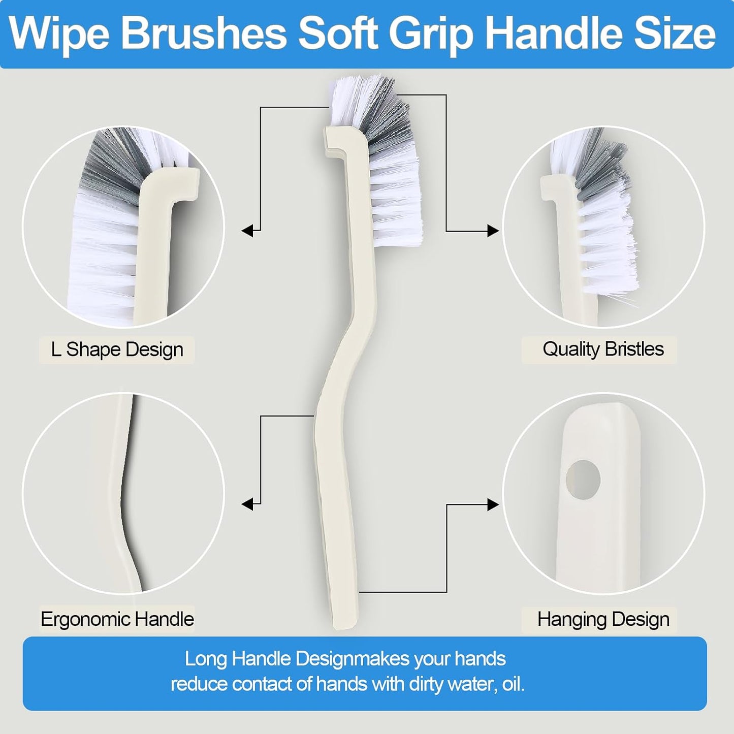 Asltw Small Scrub Brush Set, 6 pcs Cleaning Brush for Window Tracks, Grout, Corners and Crevices, Angled Bristles for Deep Cleaning, Multi Purpose Detail Brush for Kitchen and Bathroom (Silvery white)