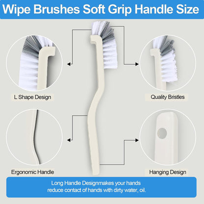 Asltw Small Scrub Brush Set, 6 pcs Cleaning Brush for Window Tracks, Grout, Corners and Crevices, Angled Bristles for Deep Cleaning, Multi Purpose Detail Brush for Kitchen and Bathroom (Silvery white)