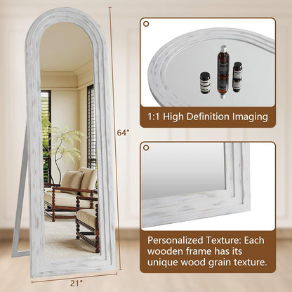 MELOMOIR Arched Full Length Mirror with Solid Wood Frame, 56"x21" Rustic Farmhouse Floor Mirror with Stand, Free Standing Leaning Hanging, for Bedroom Living Room Dressing Room Entryway, Brown