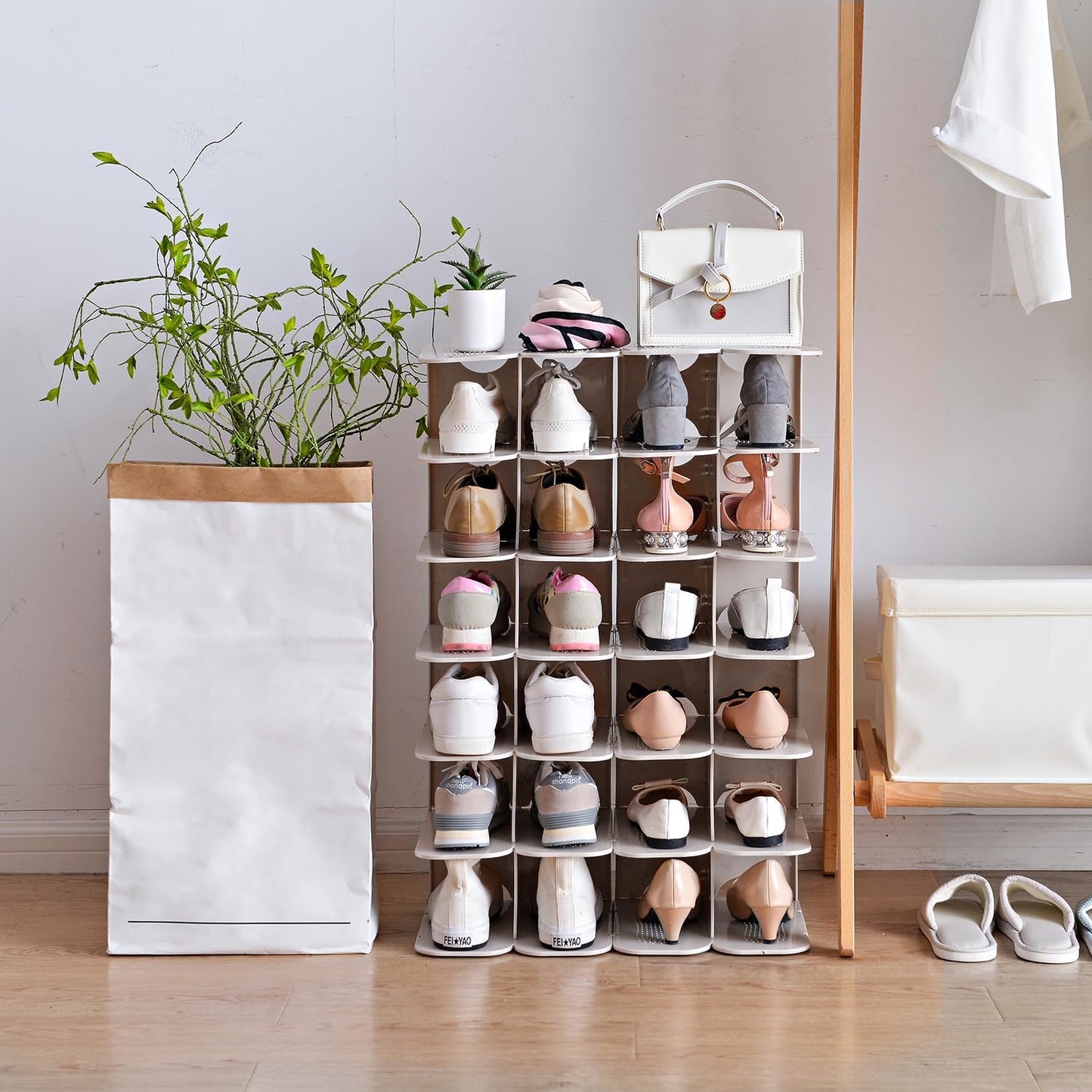 6-Tier Narrow Shoe Rack for Small Entryways, Space-Saving Adjustable Stackable Shelves, Free Standing Shoe Organizer for Closet, Corner, Doorway, Grey