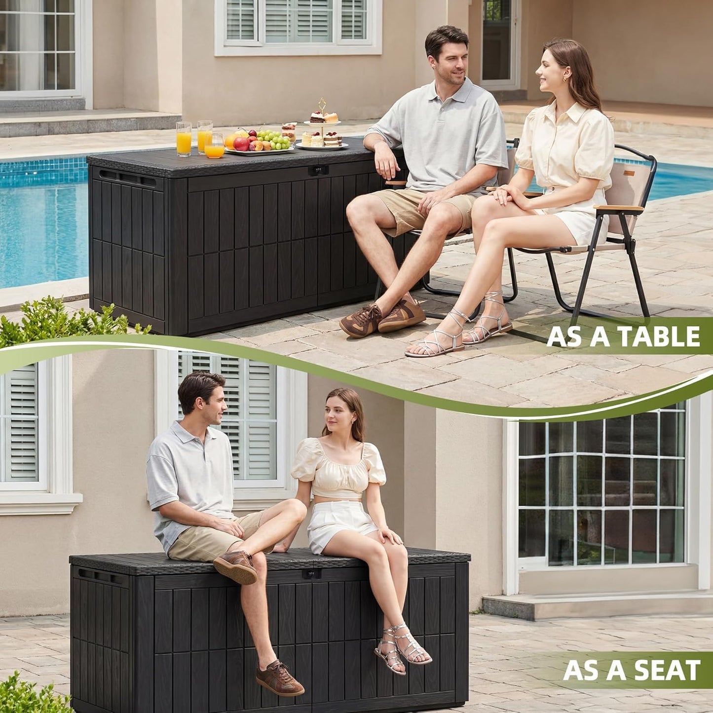 UDPATIO 120 Gallon Deck Box Outdoor Storage Box Lockable Waterproof Resin Indoor Outdoor Storage Container for Patio Cushions, Tools, Package Delivery Boxes for outside