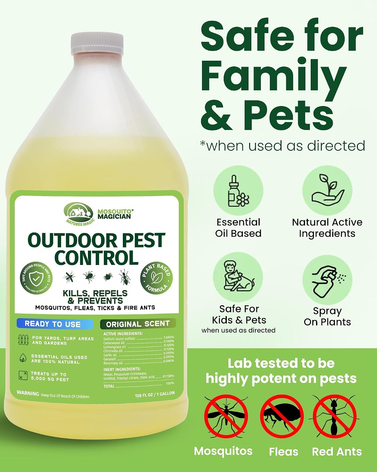 Mosquito Magician Ready-to-Use Mosquito Yard Spray 2 Gal (original scent) – Kills Mosquitoes, Fleas & Fire Ants, Repels & Prevents Ticks – Essential Oil Formula for Sprayers, Foggers & Misting Systems