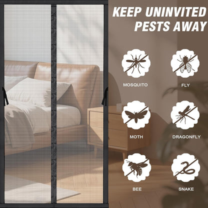 Magnetic Screen Door - Bugs Out, Breeze in - Heavy Duty Double-Stitched Mesh,Hands-Free Design - Pet and Kid Friendly, Fits Front/Sliding/Patio Doors