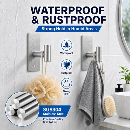 Removable Towel Hooks for Bathrooms, Heavy Duty Adhesive Hooks for Walls No Damage, Black Home Storage Hooks for Inside Shower, Sticky Hooks for Hanging Robe Coat Loofah Clothes Kitchen, 14Pcs Sus304