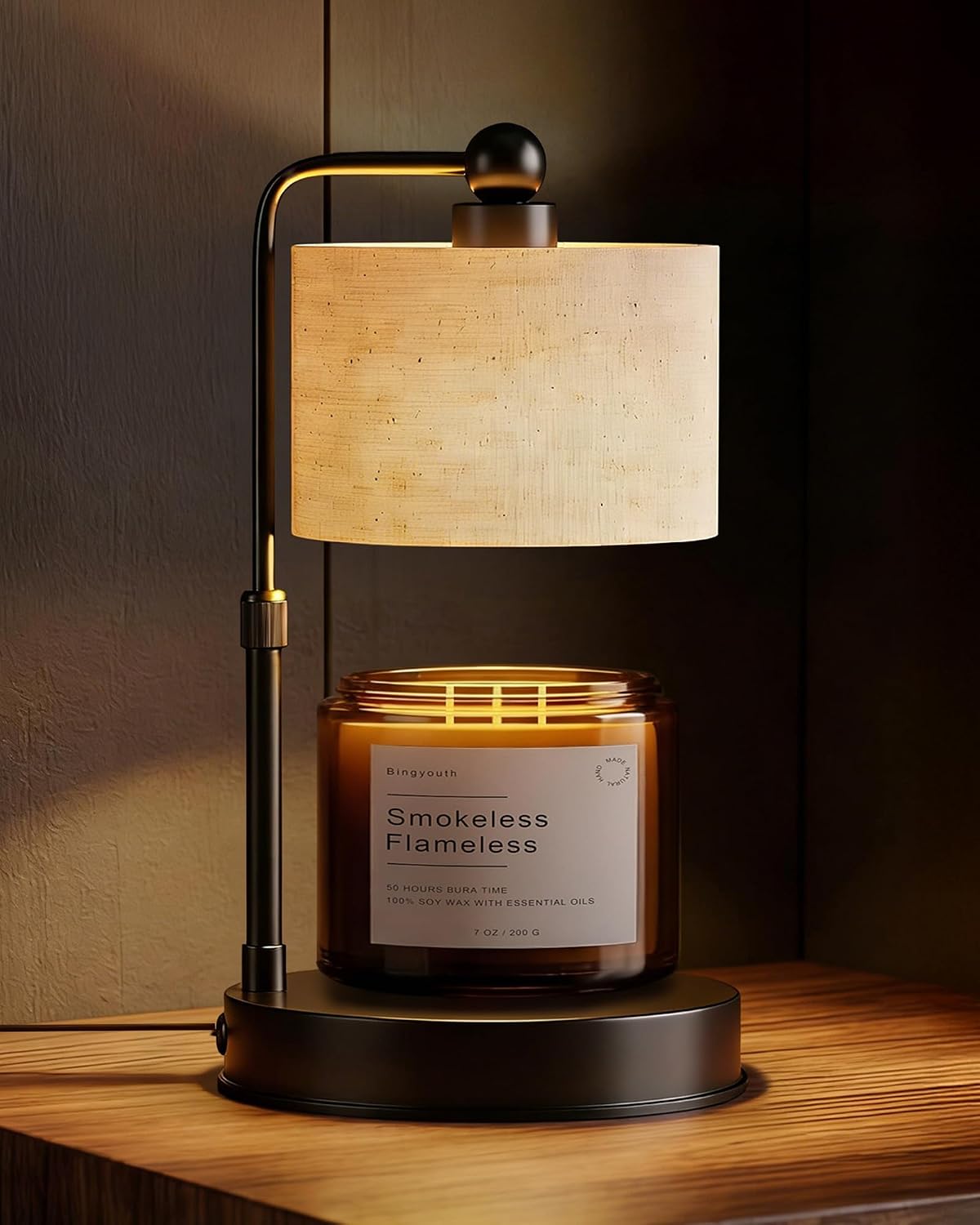 Candle Warmer Lamp with Timer, Modern Farmhouse Candle Warmer, Height Adjustable & Dimmable Electric Candle Warmer Lamp, Includes 2 Bulbs, Birthday Gift for Women, Mom, Housewarming - Flaxen