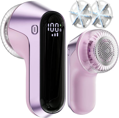 coldSky Fabric Shaver, Rechargeable Lint Shaver with Digital Display, Portable Sweater Defuzzer with 3 Speeds, 6 Leaf Blades and Safety Lock, Electric lint Remover for Clothes, Sweater (Silver)