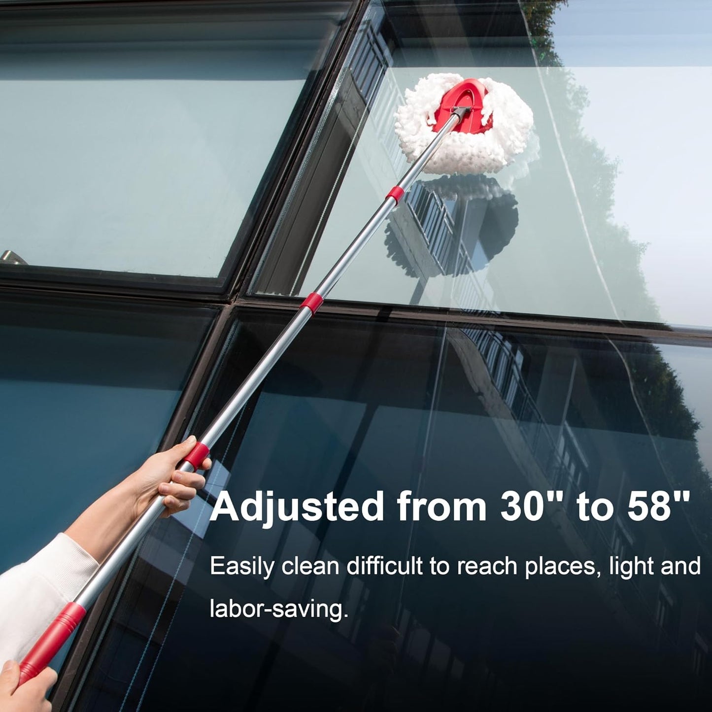 Mop Handle Compatible with O-Cedar EasyWring Spin System, Spin Mop Replacement Handle & Base, 4-Section Stainless Steel Mop Stick Pole & Base