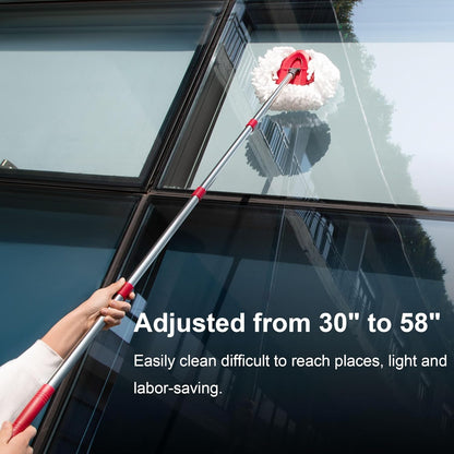 Mop Handle Compatible with O-Cedar EasyWring Spin System, Spin Mop Replacement Handle & Base, 4-Section Stainless Steel Mop Stick Pole & Base