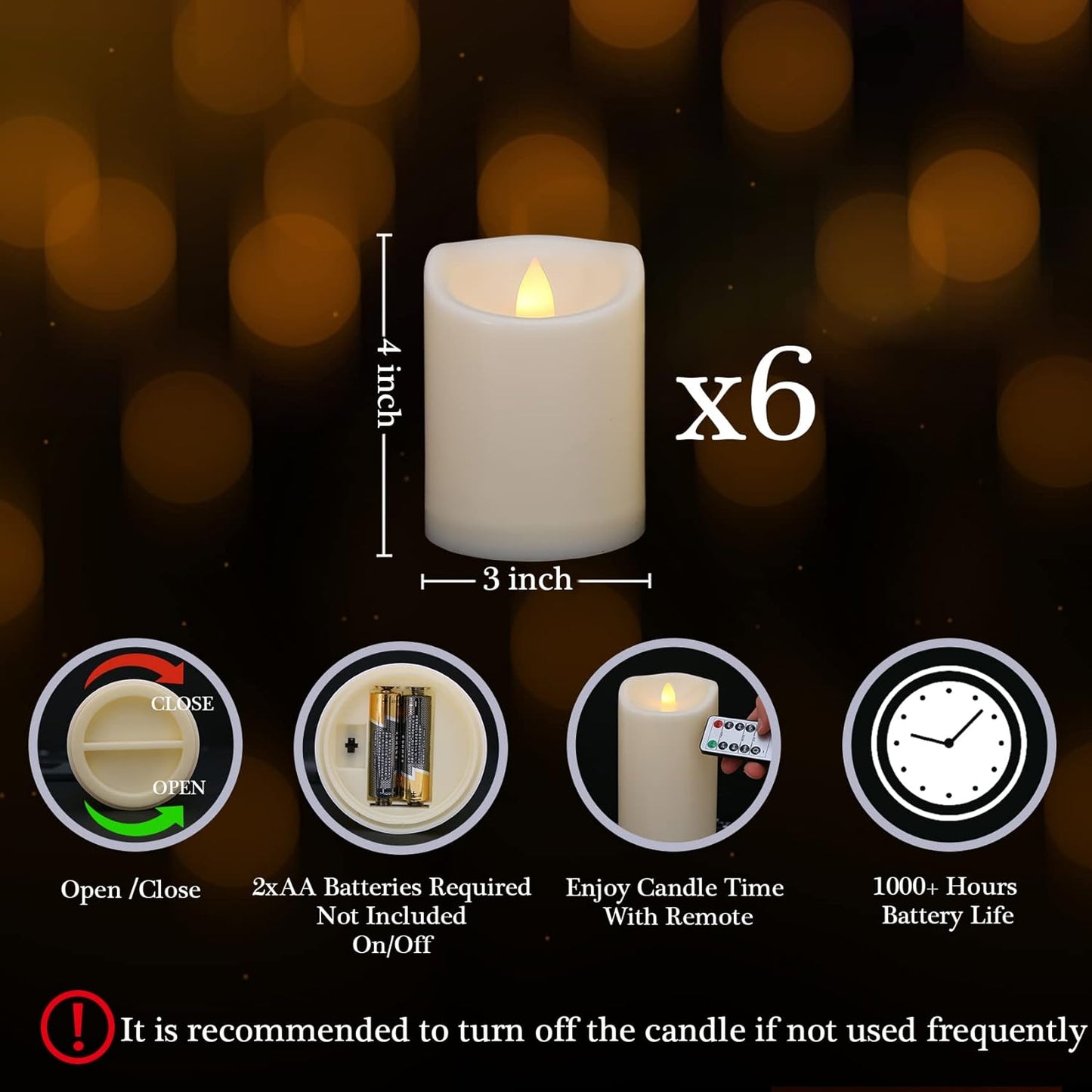 Flameless Flickering Candles with Remote and Timers, 1000 Hours Waterproof Outdoor Indoor Battery Operated LED Pillar Candles, Ivory Plastic, Set of 3(D 3" x H 4" 5" 6")