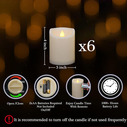 Flameless Flickering Candles with Remote and Timers, 1000 Hours Waterproof Outdoor Indoor Battery Operated LED Pillar Candles, Ivory Plastic, Set of 3(D 3" x H 4" 5" 6")