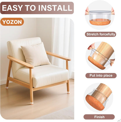 YOZON Chair Leg Floor Protectors Felt Furniture Pads Silicone Caps | Chair Leg Protectors for Hardwood Floors 32 Pack Anti-Scratch Reduce Noise Clear Round Medium Fit 3/4" to 1-3/16" (19-30mm)