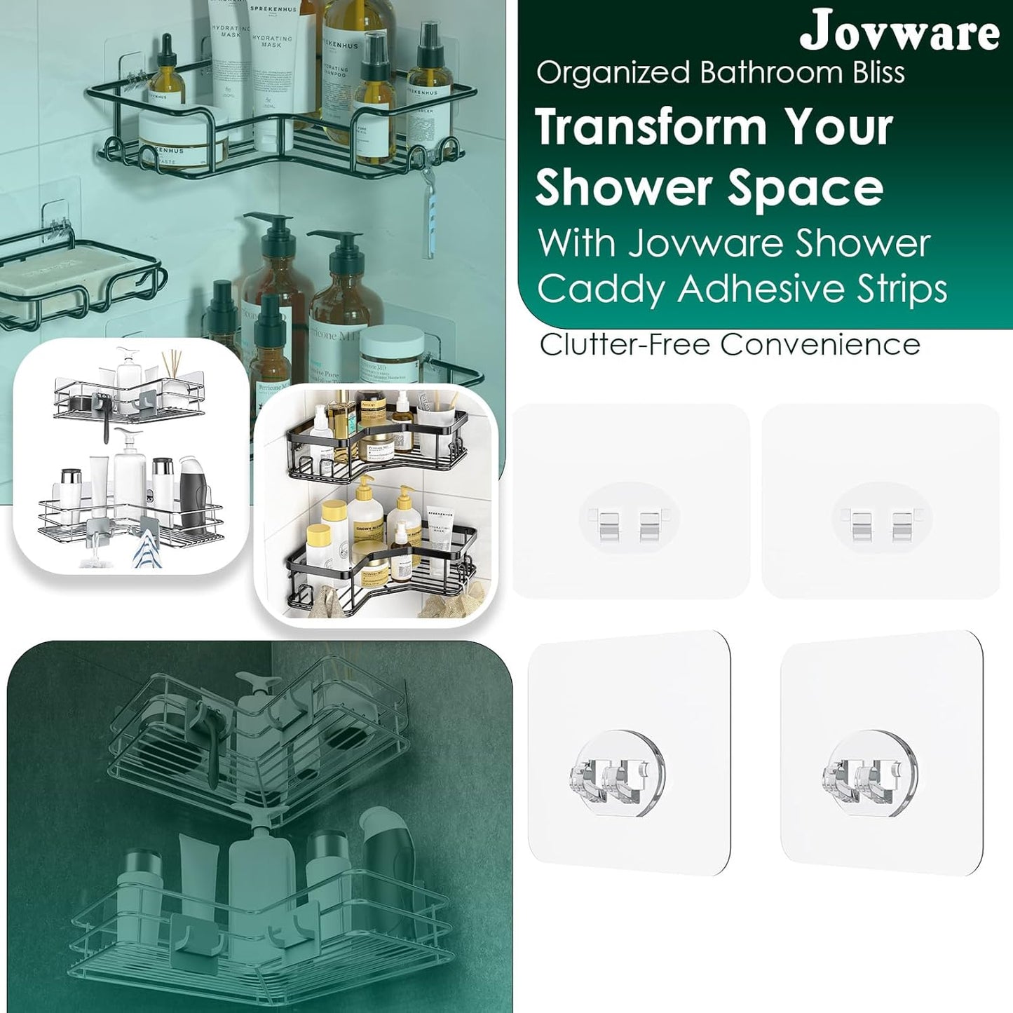 Shower Caddy Adhesive Replacement Stickers 4 Pack Single Shower Caddy Hook, Bathroom Shelf Adhesive Mount Replacement 1 Hook, Individual Adhesive Strips for Sponge Caddy Soap Holder Sink Caddy