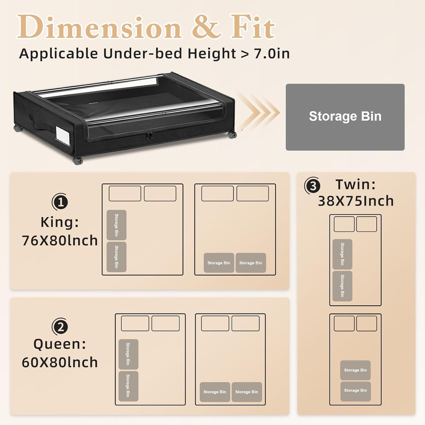 Under Bed Storage with Wheels 2-Pack，Under Bed Storage Containers XXL，Underbed Shoes Storage with Clear Lid,Rolling UnderBed Metal Drawer for Clothes Blankets Easy Pull-out Black