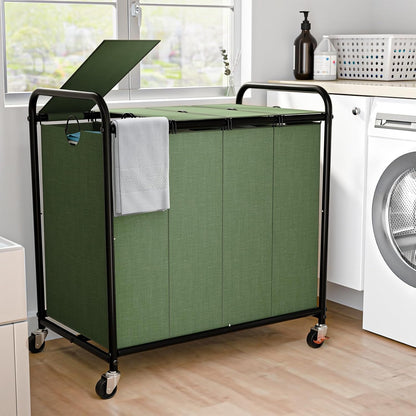 180L (47.55 Gal) Laundry Sorter 3 Section, Rolling Laundry Basket with Lockable Wheels and Lid, Laundry Hamper with 3 Separated Removable Bags Dirty Clothes Hamper for Laundry Room Organizer, Black