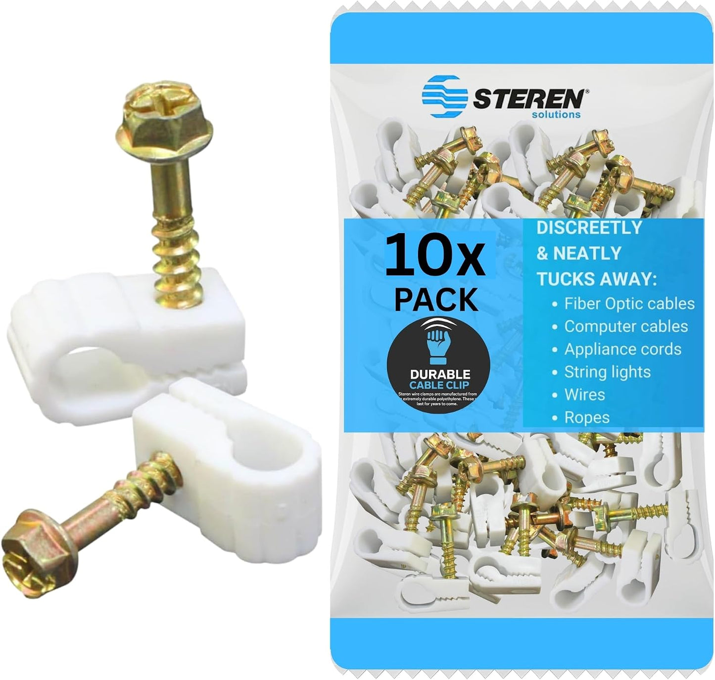 STEREN Coaxial Cable Clips - Cable Holder - Wire Clips - Siding Clips For Hanging - Cord Holder For Desk - Cable Clamps - Cord Clip - Wire Organizer Clips - Tv Mount Screws - Black - 100 Pack