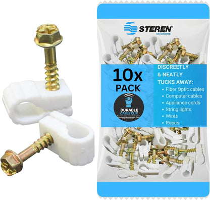 STEREN Coaxial Cable Clips - Cable Holder - Wire Clips - Siding Clips For Hanging - Cord Holder For Desk - Cable Clamps - Cord Clip - Wire Organizer Clips - Tv Mount Screws - Black - 100 Pack