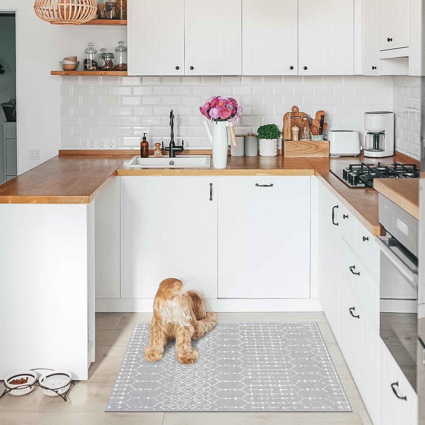 Lahome Moroccan Entry Rug 2x3, Non-Slip Washable Front Indoor Door Mat Rubber Backing Low-Profile Door Rugs, Small Geometric Print Distressed for Entryway Bathroom Kitchen, Black Hana