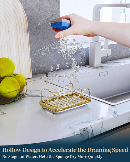 Consumest Sponge Holder for Kitchen Sink - Movable Sink Caddy for Countertop Organizer, 304 Stainless Steel Sponge Holder with Detachable Drip Tray for Kitchen Accessories-Silver