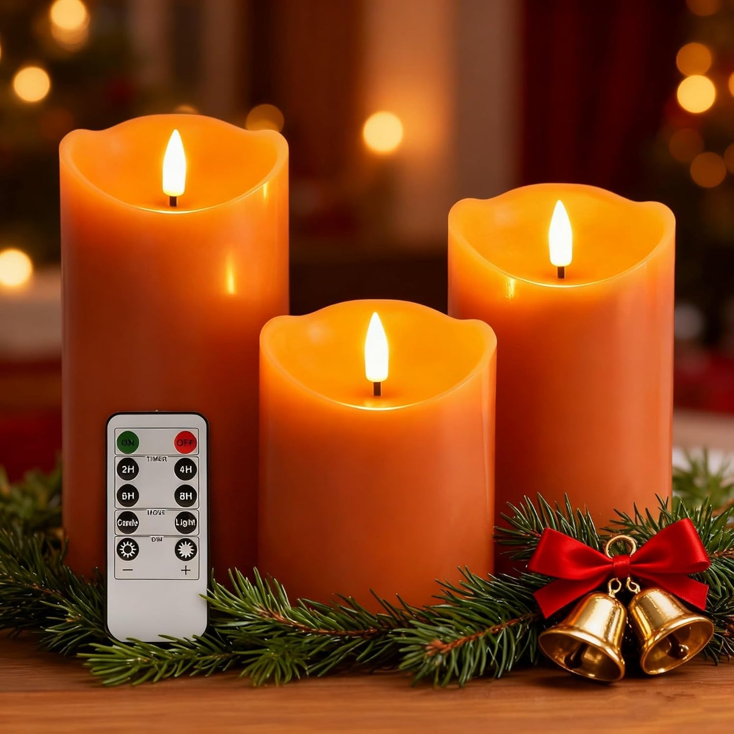 Eywamage Ivory Flameless Pillar Candles with Remote, Flickering Realistic LED Battery Wax Candles Set of 3, Φ 3" H 4" 5" 6"