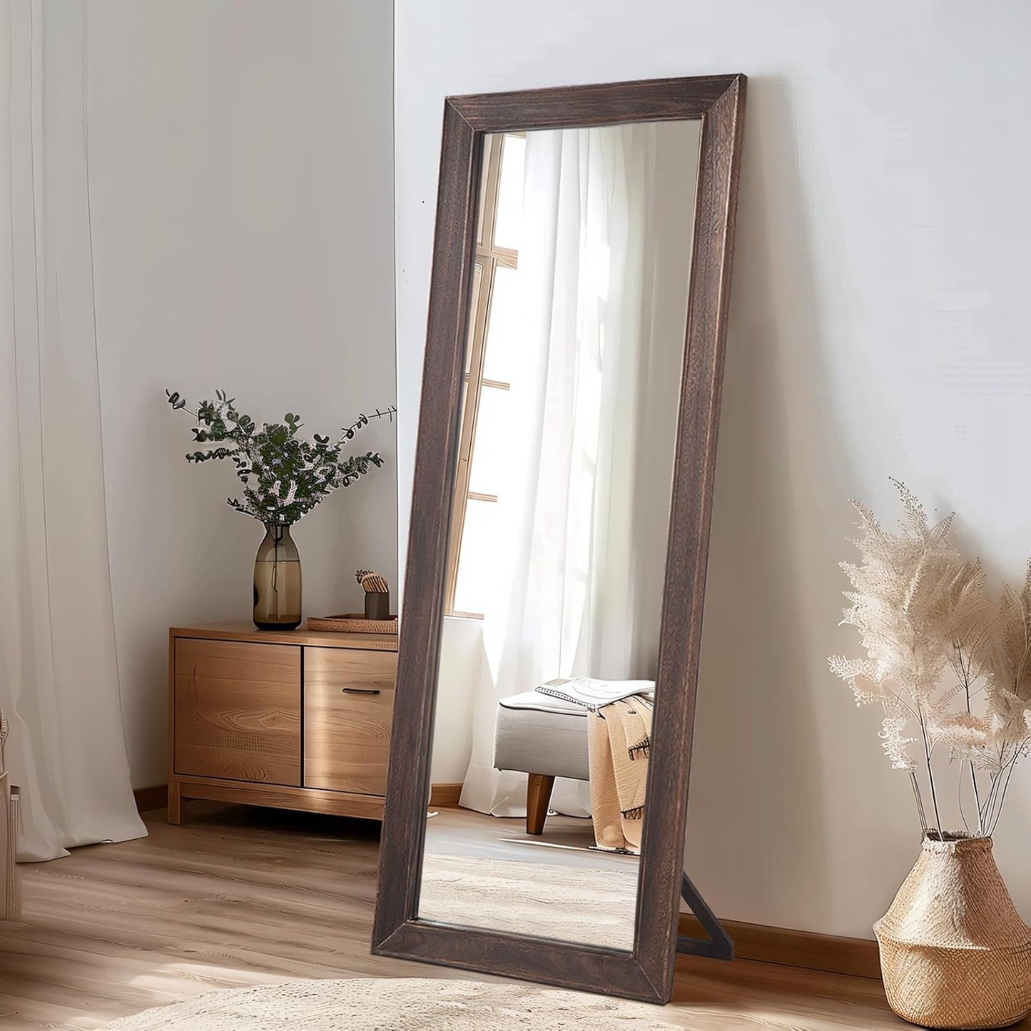 MELOMOIR Rustic Farmhouse Full Length Mirror, 64"x21" Wood Frame Floor Mirror, Free Standing Leaning Hanging Mirror, Long Mirror for Bedroom Living Room Cloakroom
