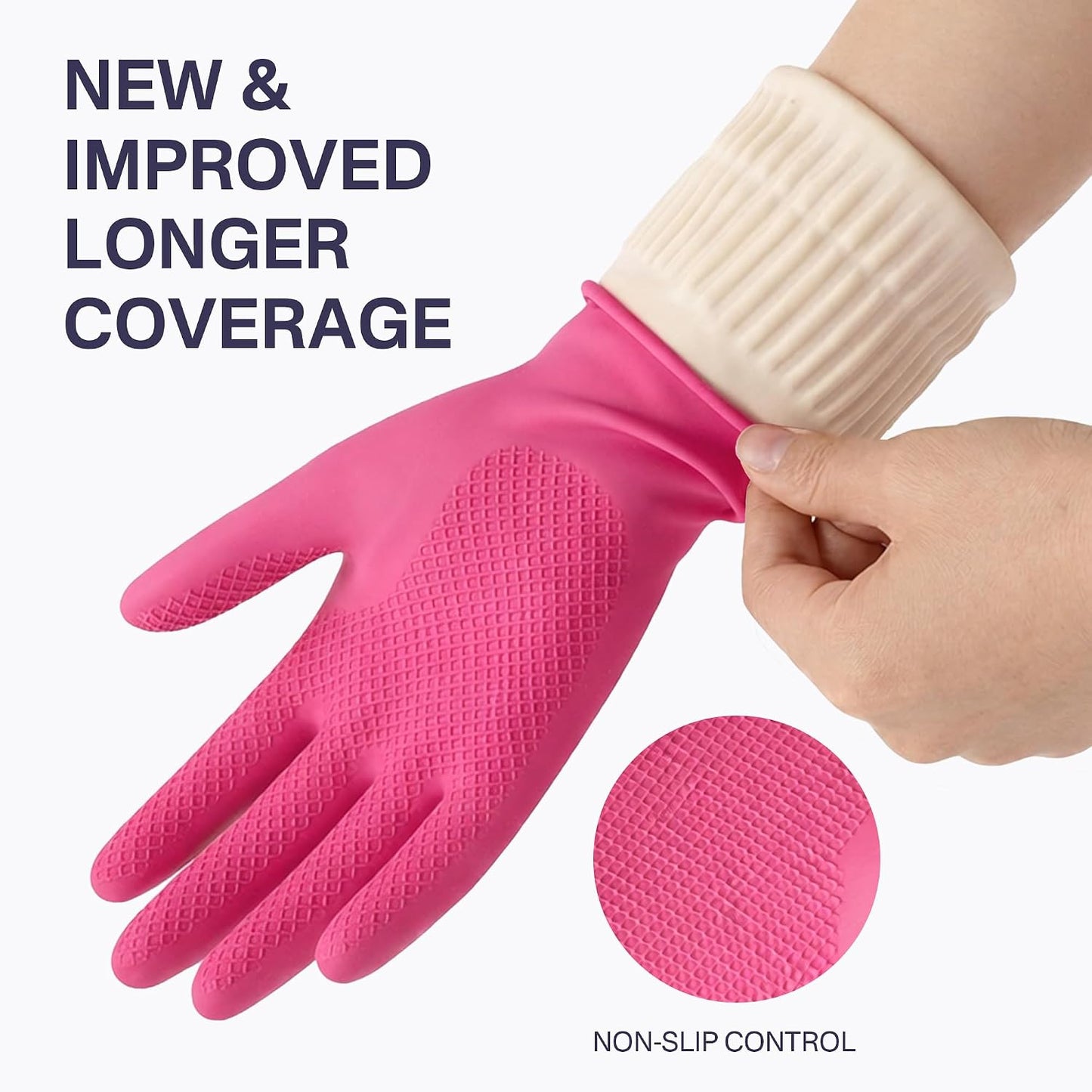Rubber Dishwashing Gloves, Reusable Cleaning Dish Gloves for Kitchen, Long Cuff for Washing Dishes