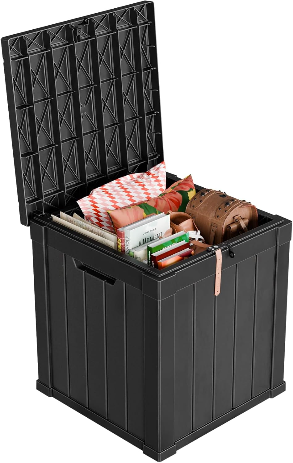 PatioZen 100 Gallon Resin Deck Box, Lockable Patio Outdoor Storage Box for Furniture, Garden Tools and Tools Storage, Waterproof Outside Storage Boxes - Black