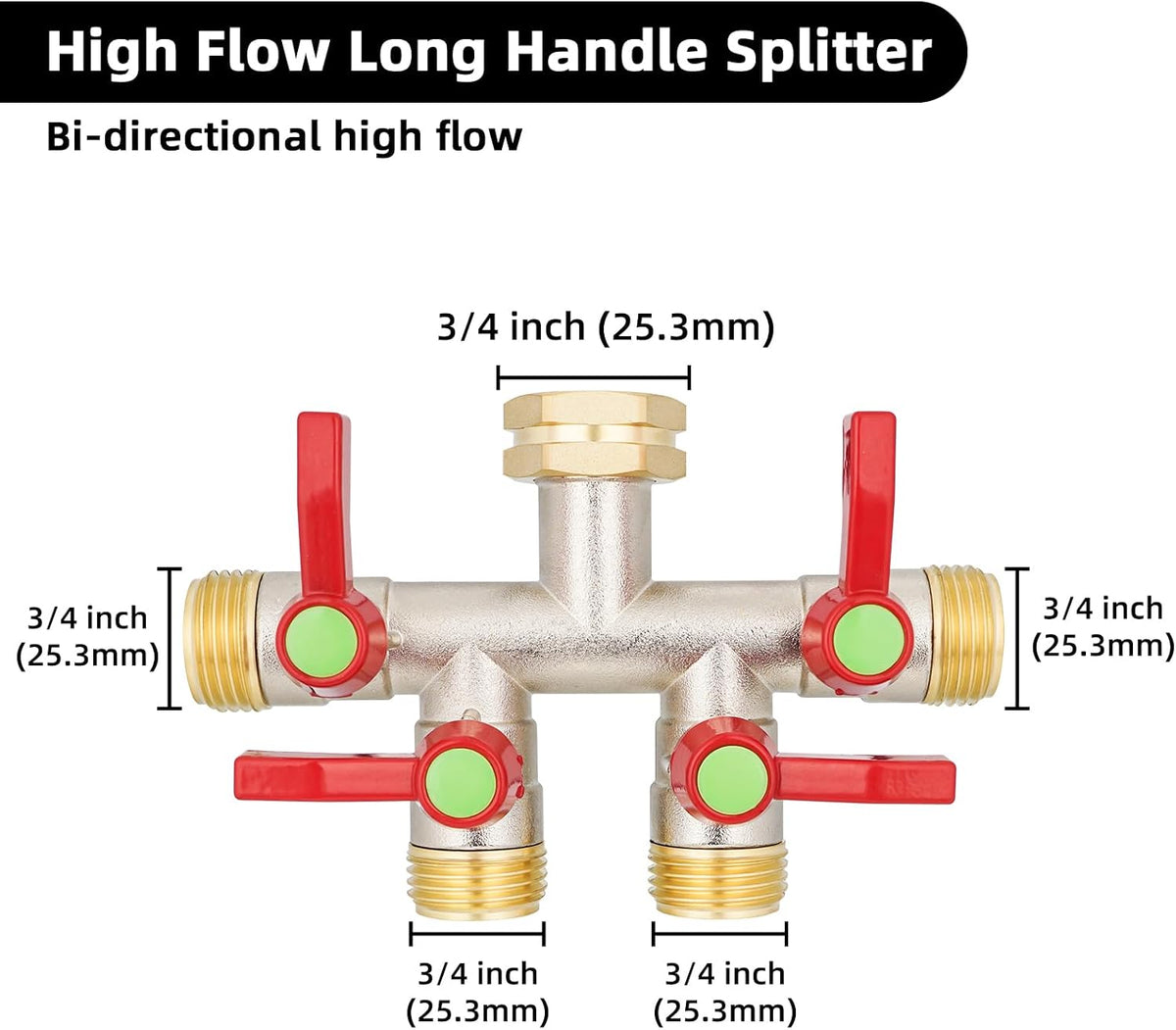 EJW Hose Splitter 2 Way, Garden Hose Splitters, Heavy Duty Faucet Splitter,Rv Brass Water Hose Y Splitter, Double Hose Connector, Spigot Splitter, Two Way Hose Manifold Valve 3/4 Inch GHT Thread.